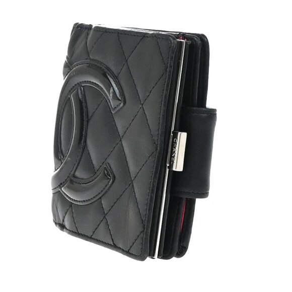 CHANEL CC Logo Cambon Bifold Wallet Leather Black Pink France 30KP049 - Picture 2 of 12